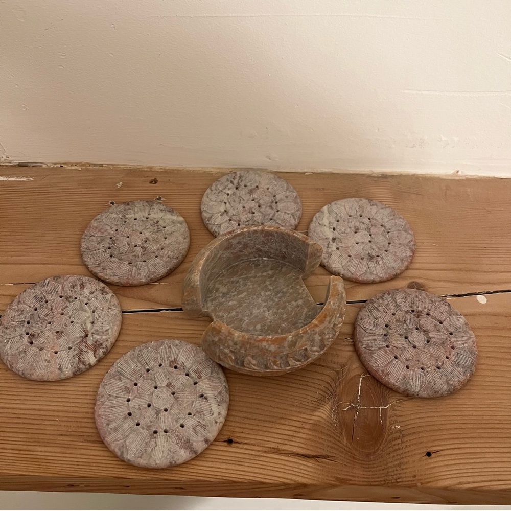 4" Soap Stone Coaster Dining Set For Home Decor Filigree Work Handmade Coaster